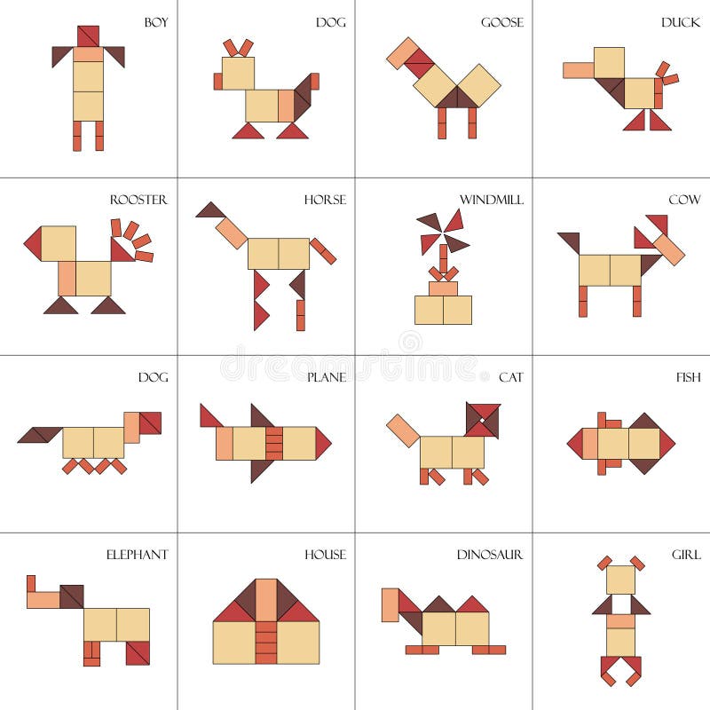 схемы игры Tangram загадывают разные объекты Иллюстрация ...