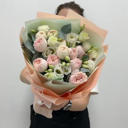 Boom Bouquet Кустовая роза, Эустома, Эвкалипт, цвет розовый ...