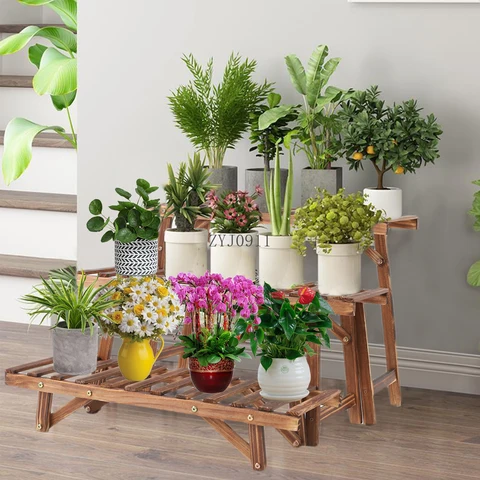 Ladder shelf for flowers wooden - купить недорого | AliExpress