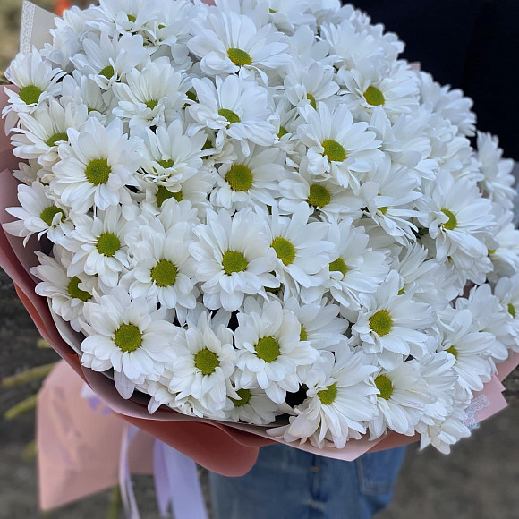 Большой букет из белых пышных хризантем Алтай в Иркутске ...